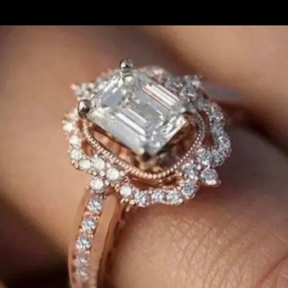 Rose Gold White Sapphire Solitaire Ring Sz 6 or 8 - Picture 1 of 9